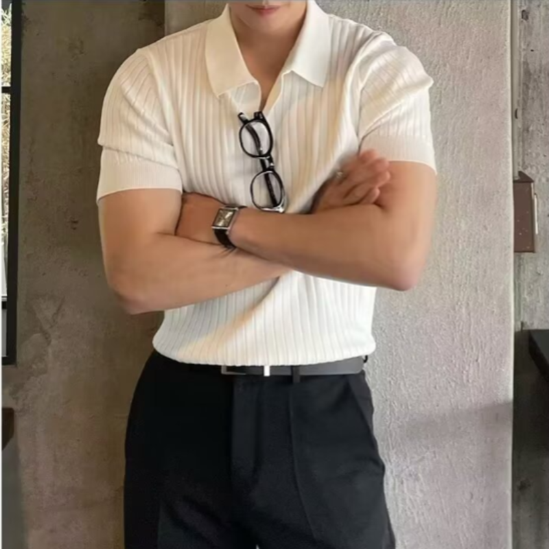 Men's Ribbed Knit Polo Shirt
