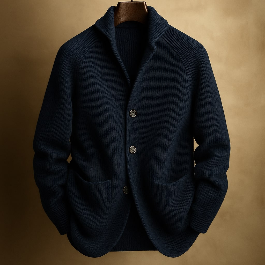Men's Ribbed Knit Shawl Collar Cardigan