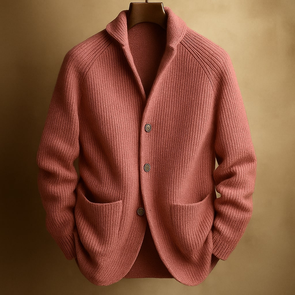 Men's Ribbed Knit Shawl Collar Cardigan