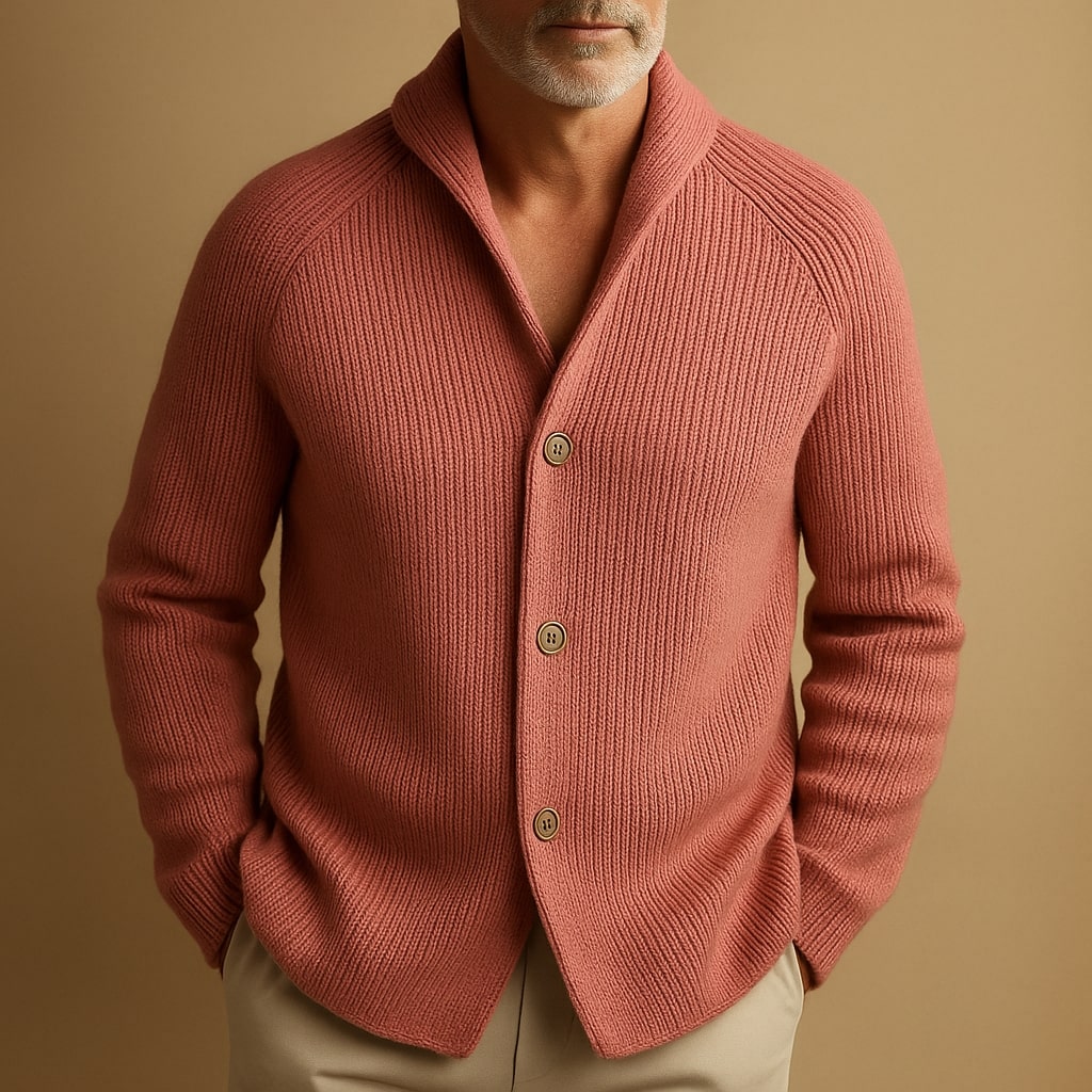 Men's Ribbed Knit Shawl Collar Cardigan