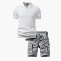 Men's Ribbed Polo and Cargo Shorts Set