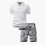 Men's Ribbed Polo and Cargo Shorts Set