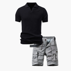 Men's Ribbed Polo and Cargo Shorts Set