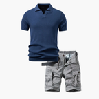 Men's Ribbed Polo and Cargo Shorts Set