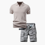Men's Ribbed Polo and Cargo Shorts Set