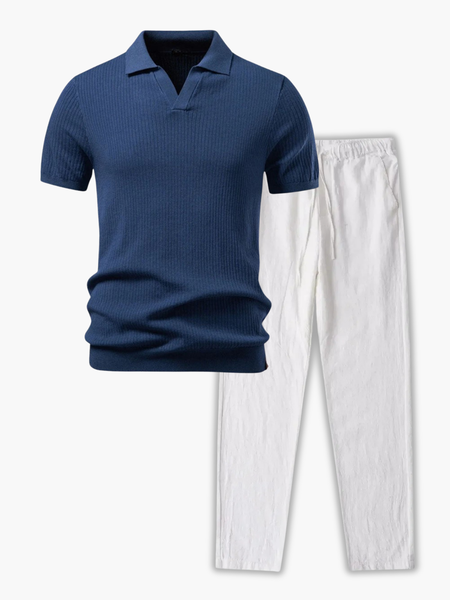 Men's Ribbed Polo and Drawstring Pants Set