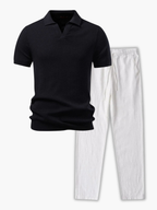 Men's Ribbed Polo and Drawstring Pants Set