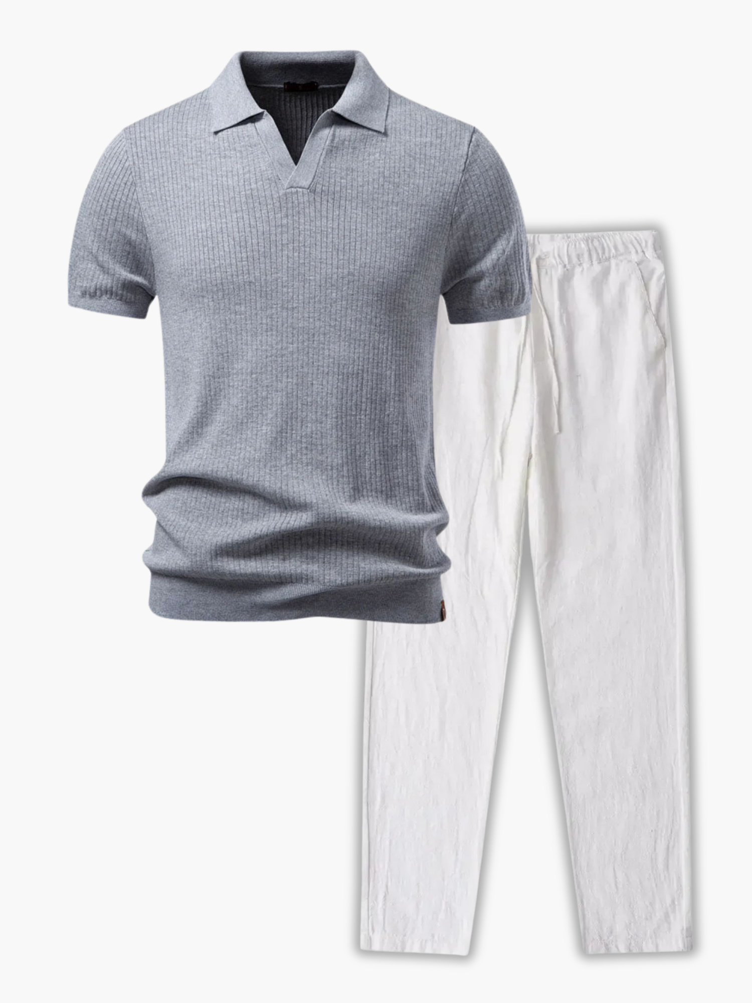 Men's Ribbed Polo and Drawstring Pants Set