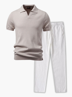 Men's Ribbed Polo and Drawstring Pants Set