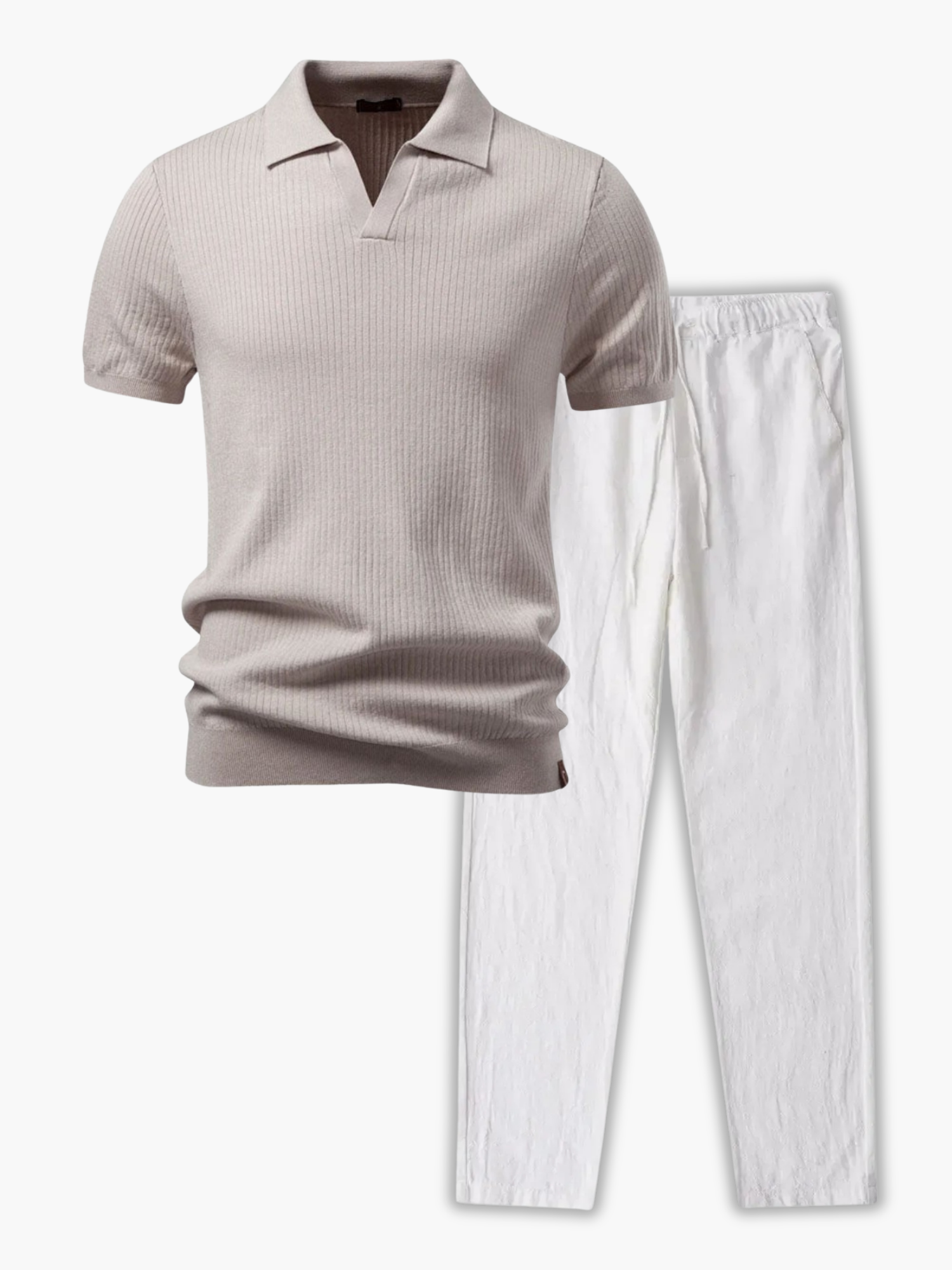 Men's Ribbed Polo and Drawstring Pants Set