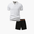 Men's Ribbed Polo and Flat Front Shorts Set