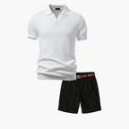 Men's Ribbed Polo and Flat Front Shorts Set