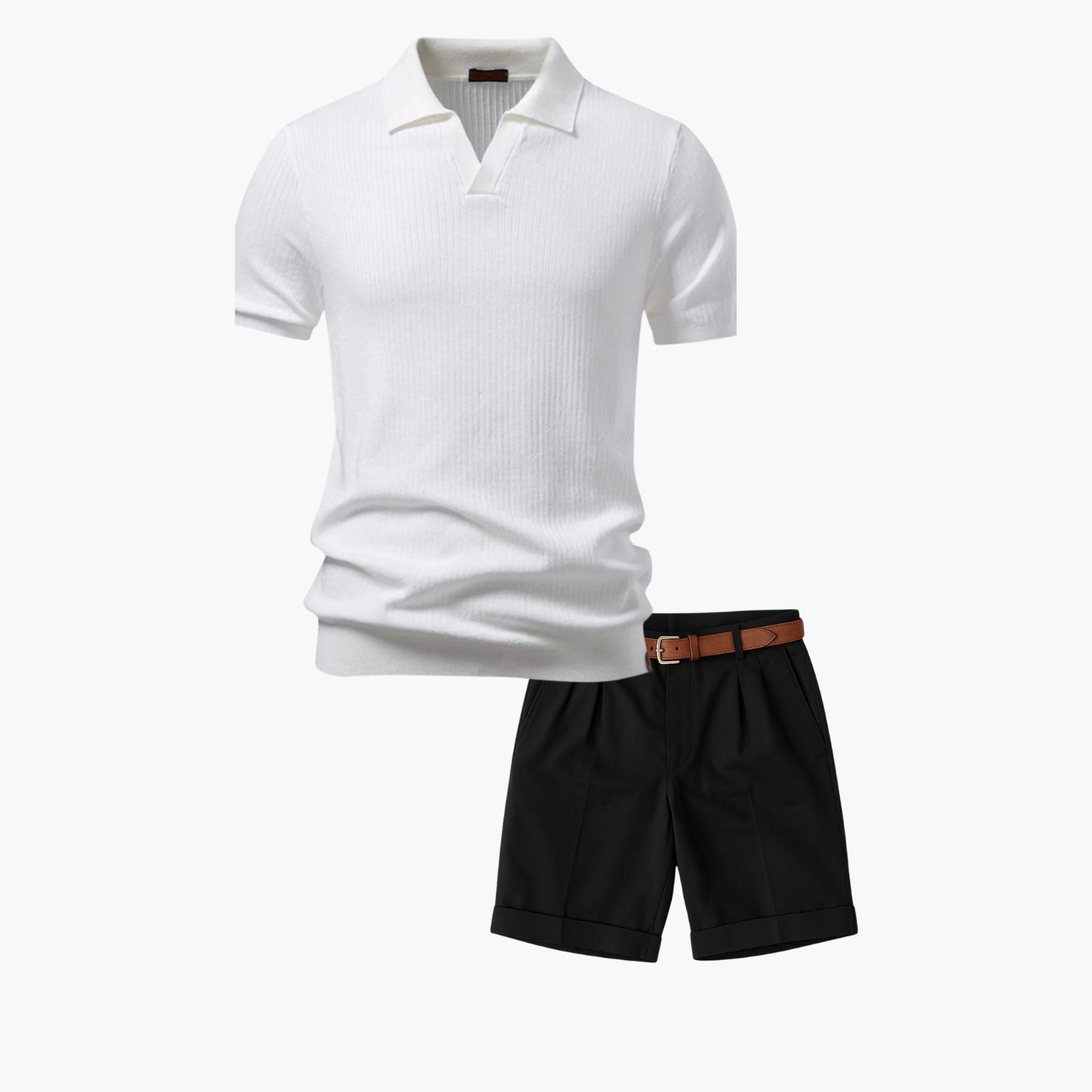 Men's Ribbed Polo and Flat Front Shorts Set