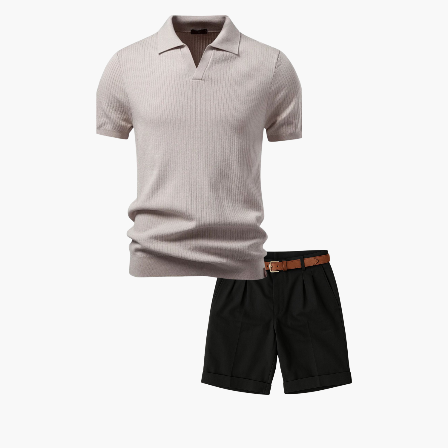 Men's Ribbed Polo and Flat Front Shorts Set