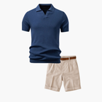 Men's Ribbed Polo and Pleated Shorts Set