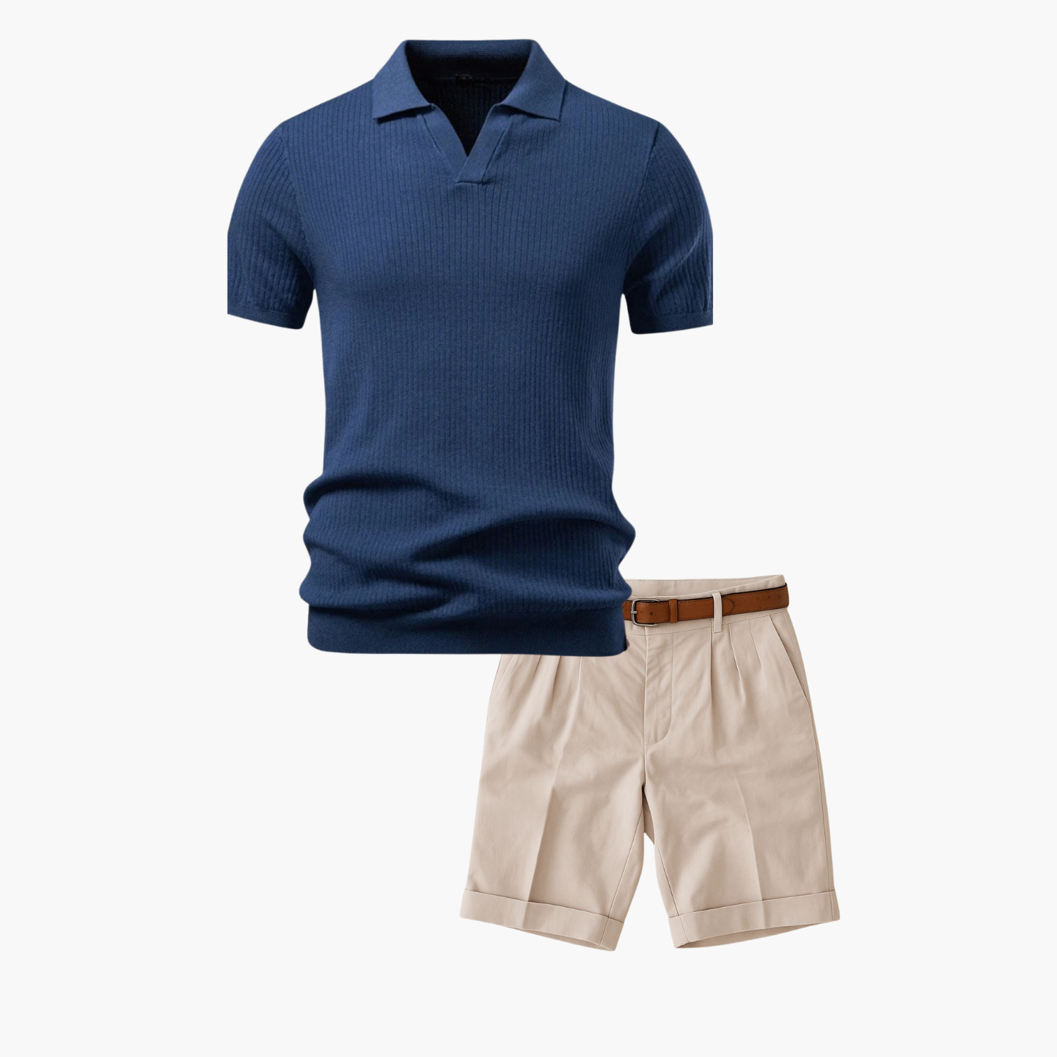 Men's Ribbed Polo and Pleated Shorts Set