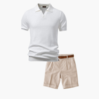Men's Ribbed Polo and Pleated Shorts Set