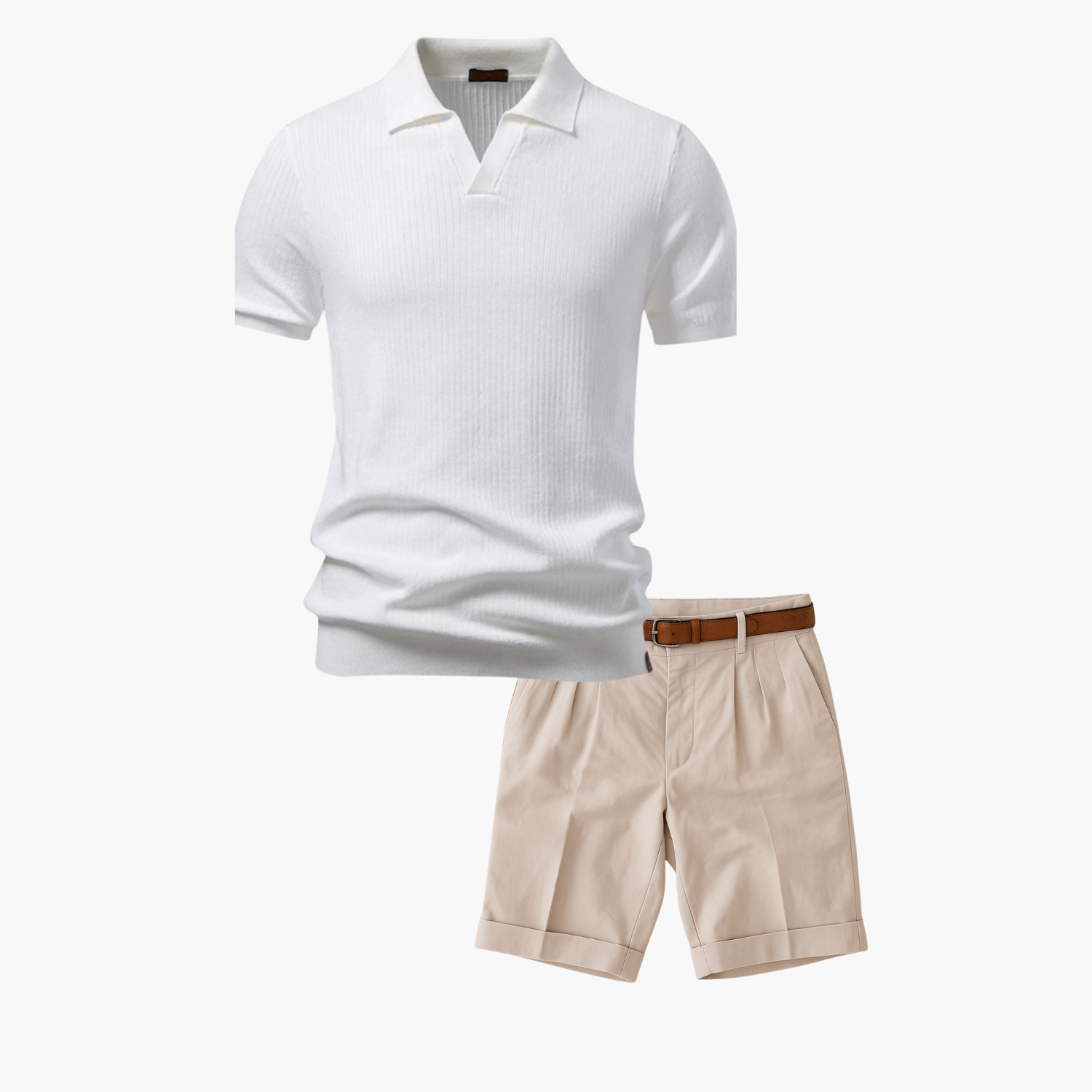 Men's Ribbed Polo and Pleated Shorts Set