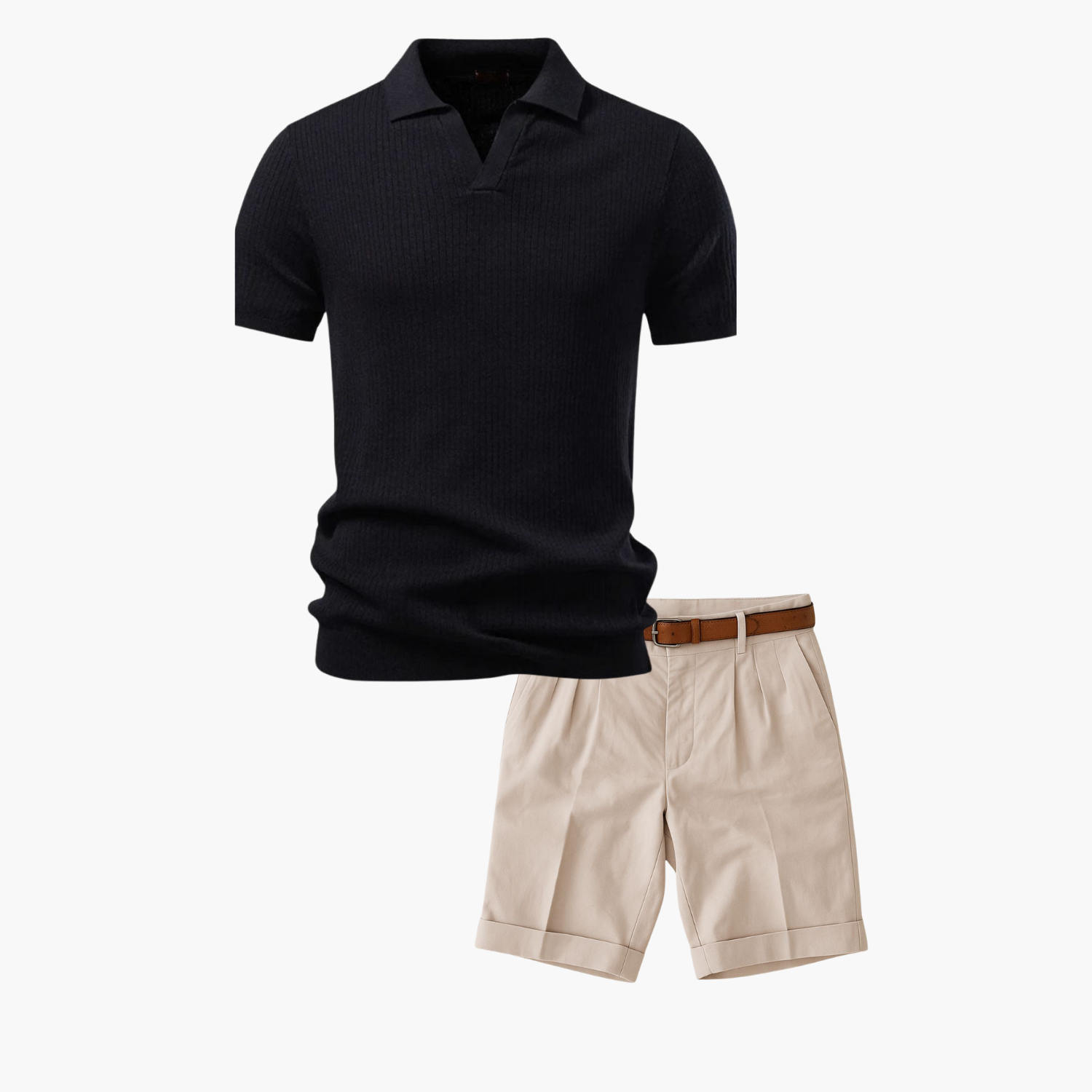 Men's Ribbed Polo and Pleated Shorts Set