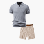Men's Ribbed Polo and Pleated Shorts Set