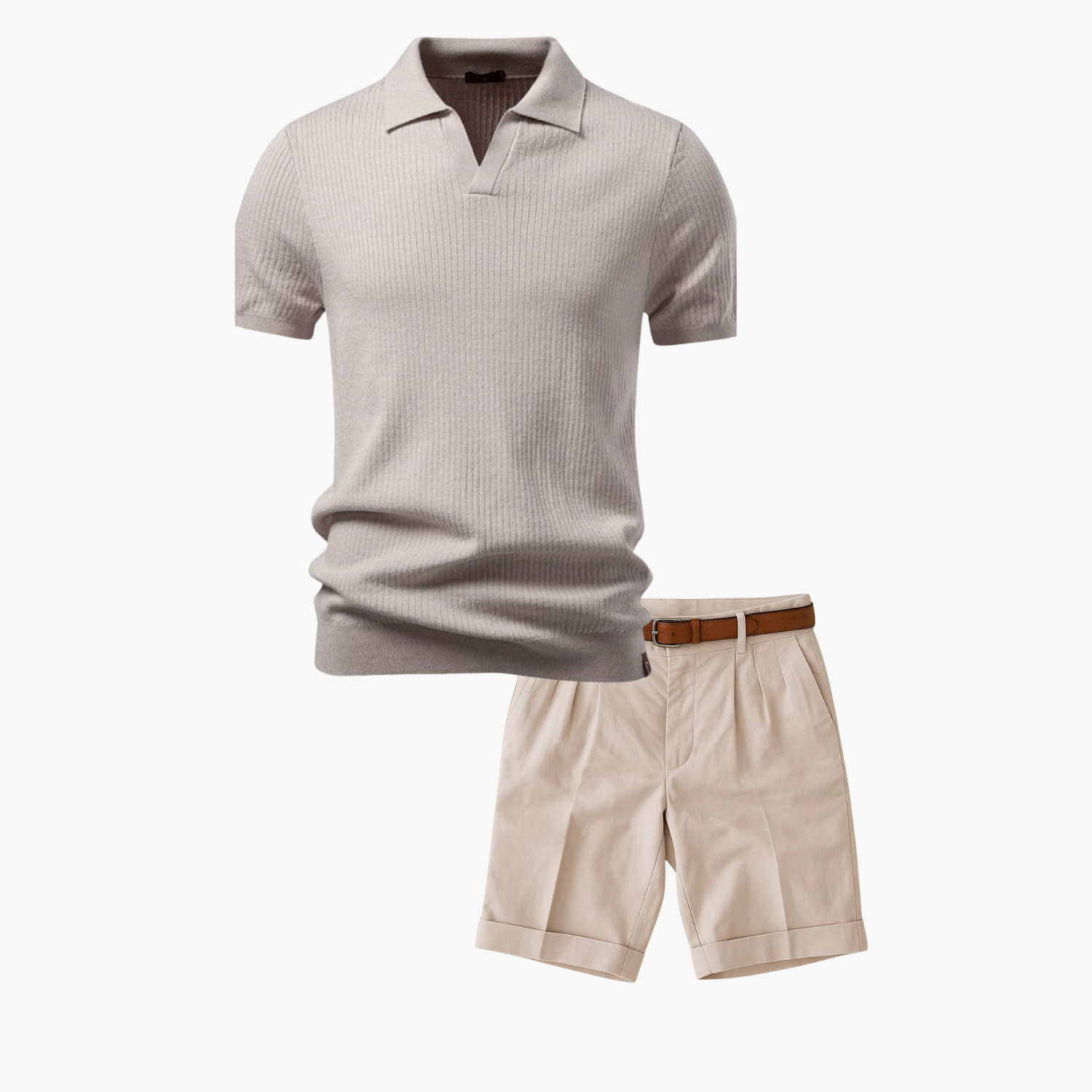 Men's Ribbed Polo and Pleated Shorts Set