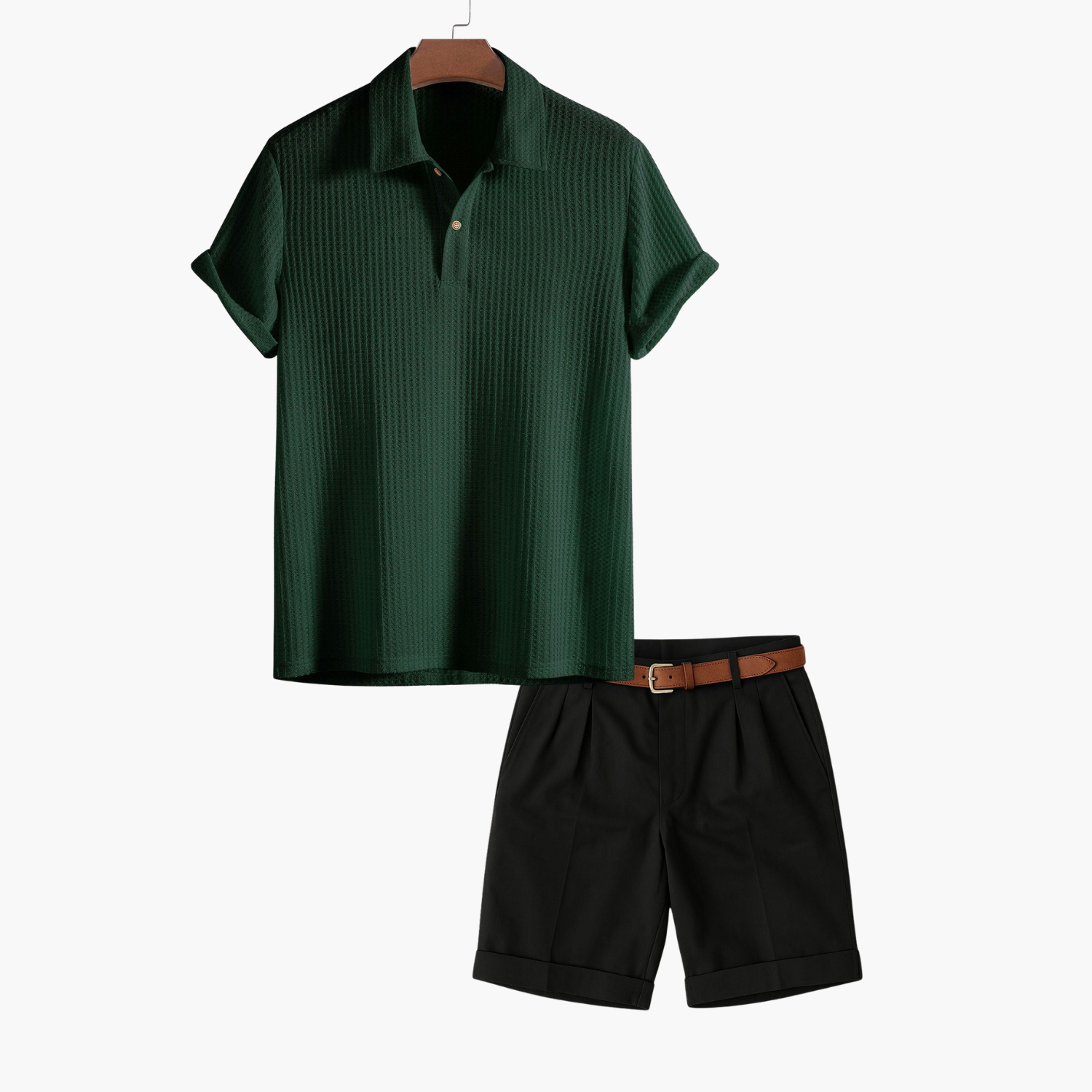 Men's Ribbed Polo and Tailored Shorts Set