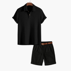 Men's Ribbed Polo and Tailored Shorts Set