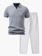 Men's Ribbed Polo and Tapered Pants Set