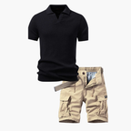 Men's Ribbed Polo Shirt and Cargo Shorts Set