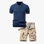 Men's Ribbed Polo Shirt and Cargo Shorts Set