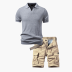 Men's Ribbed Polo Shirt and Cargo Shorts Set