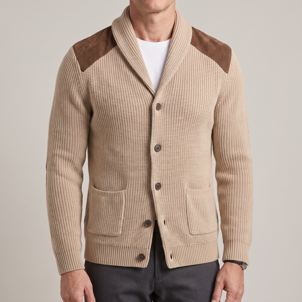 Men's Ribbed Shawl Collar Cardigan