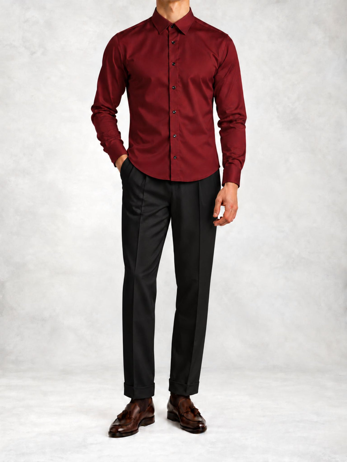 Men's Satin-Look Slim Fit Shirt Pants Set