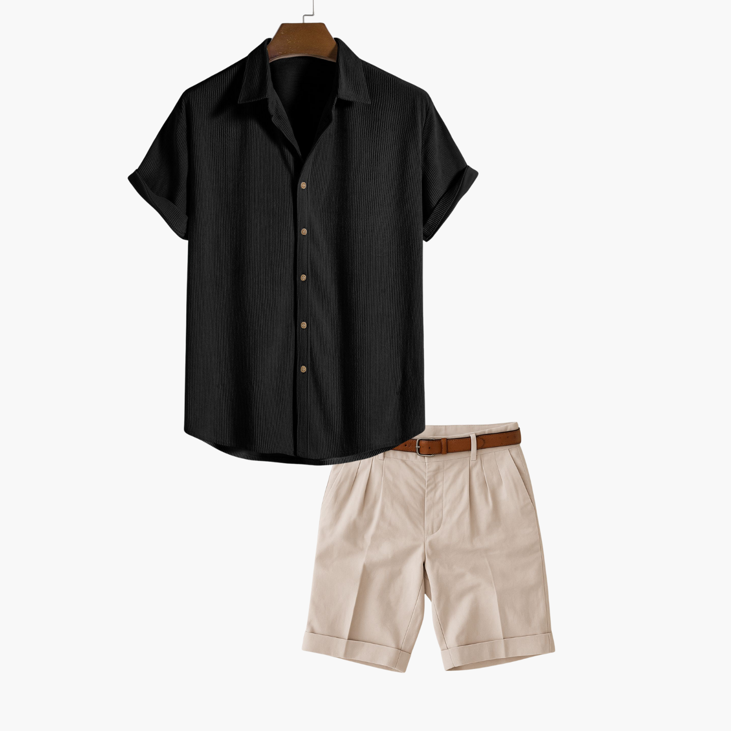 Men's Short Sleeve Button-Up Shirt and Pleated Shorts Set
