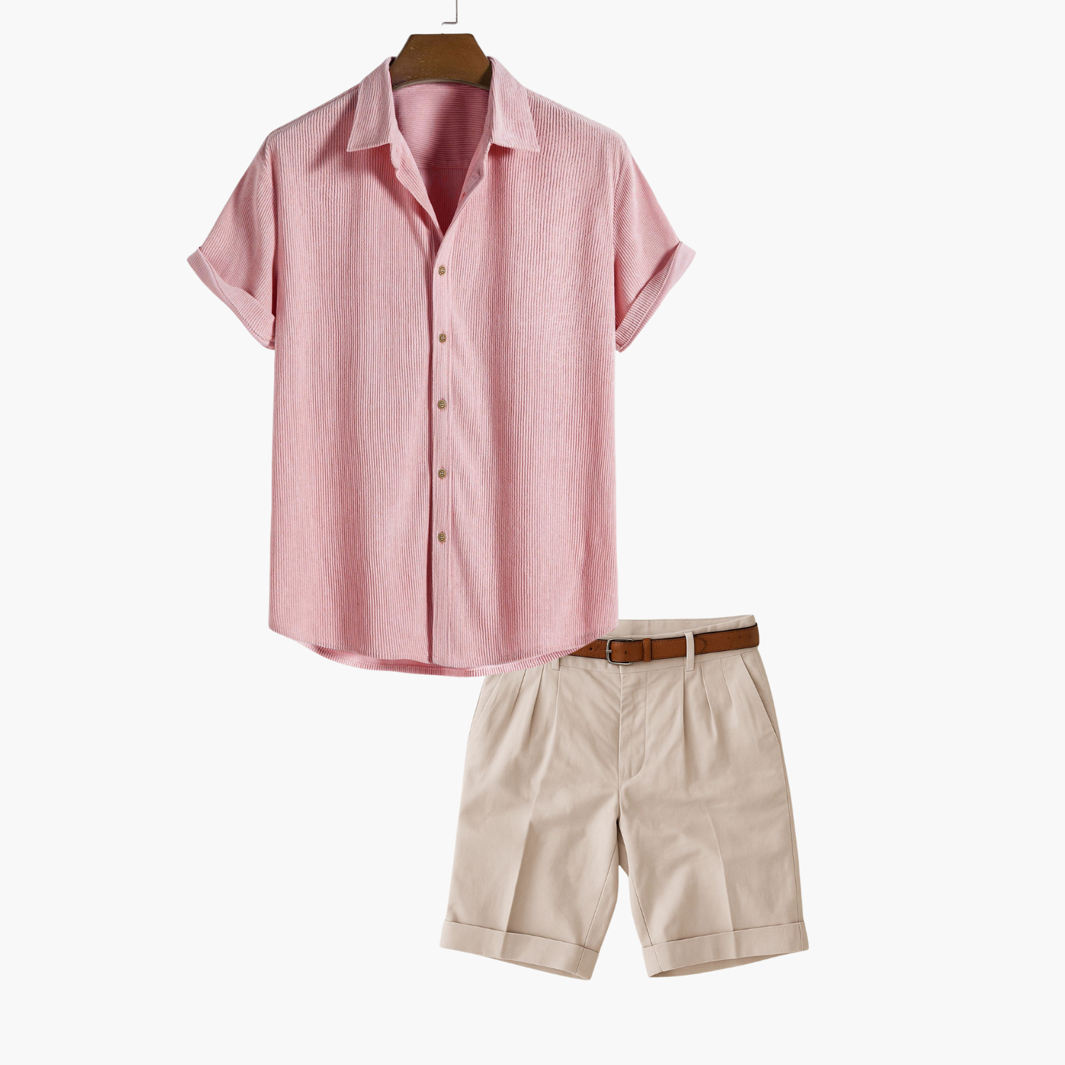 Men's Short Sleeve Button-Up Shirt and Pleated Shorts Set