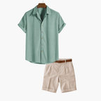 Men's Short Sleeve Button-Up Shirt and Pleated Shorts Set