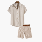 Men's Short Sleeve Button-Up Shirt and Pleated Shorts Set