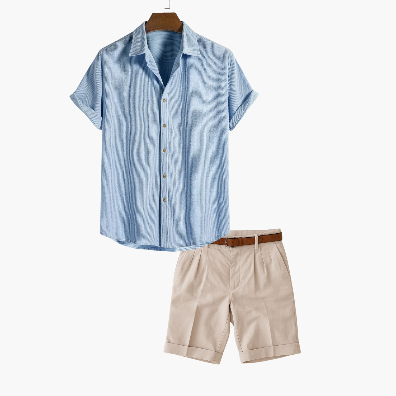 Men's Short Sleeve Button-Up Shirt and Pleated Shorts Set