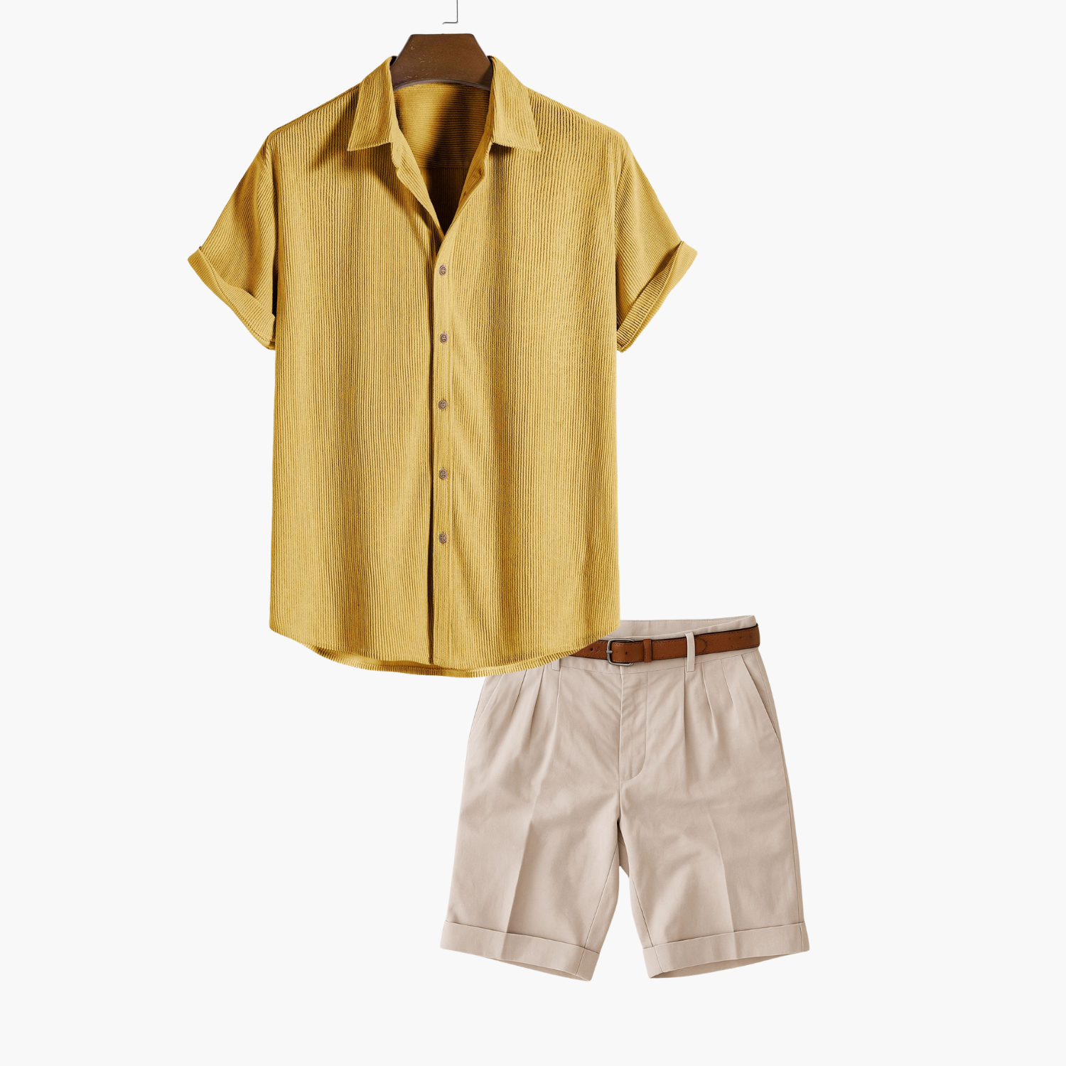 Men's Short Sleeve Button-Up Shirt and Pleated Shorts Set