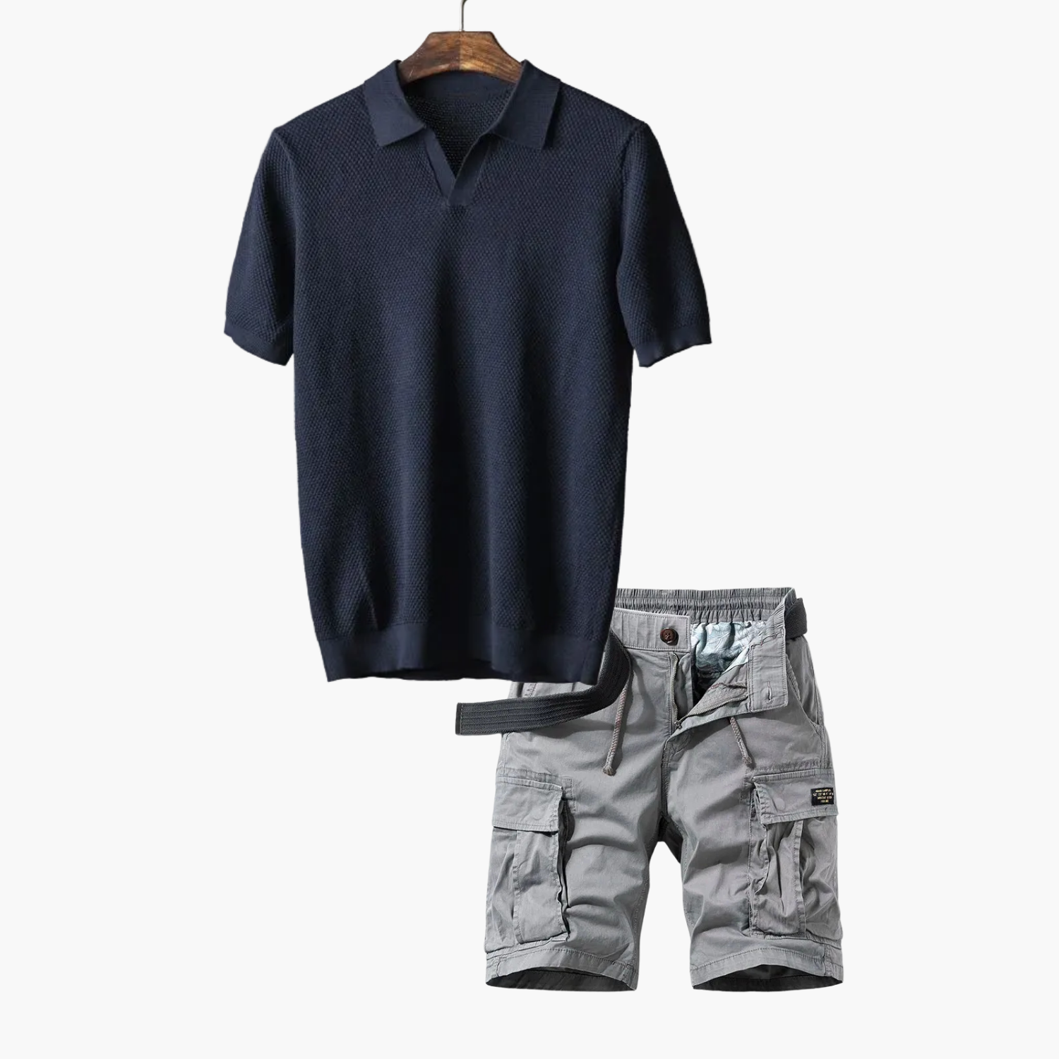 Men's Short Sleeve Polo and Cargo Shorts Set