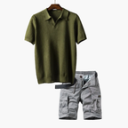 Men's Short Sleeve Polo and Cargo Shorts Set
