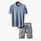 Men's Short Sleeve Polo and Cargo Shorts Set