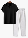 Men's Short Sleeve Polo and Drawstring Pants Set
