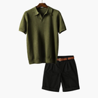 Men's Short Sleeve Polo and Pleated Shorts Set