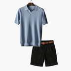 Men's Short Sleeve Polo and Pleated Shorts Set