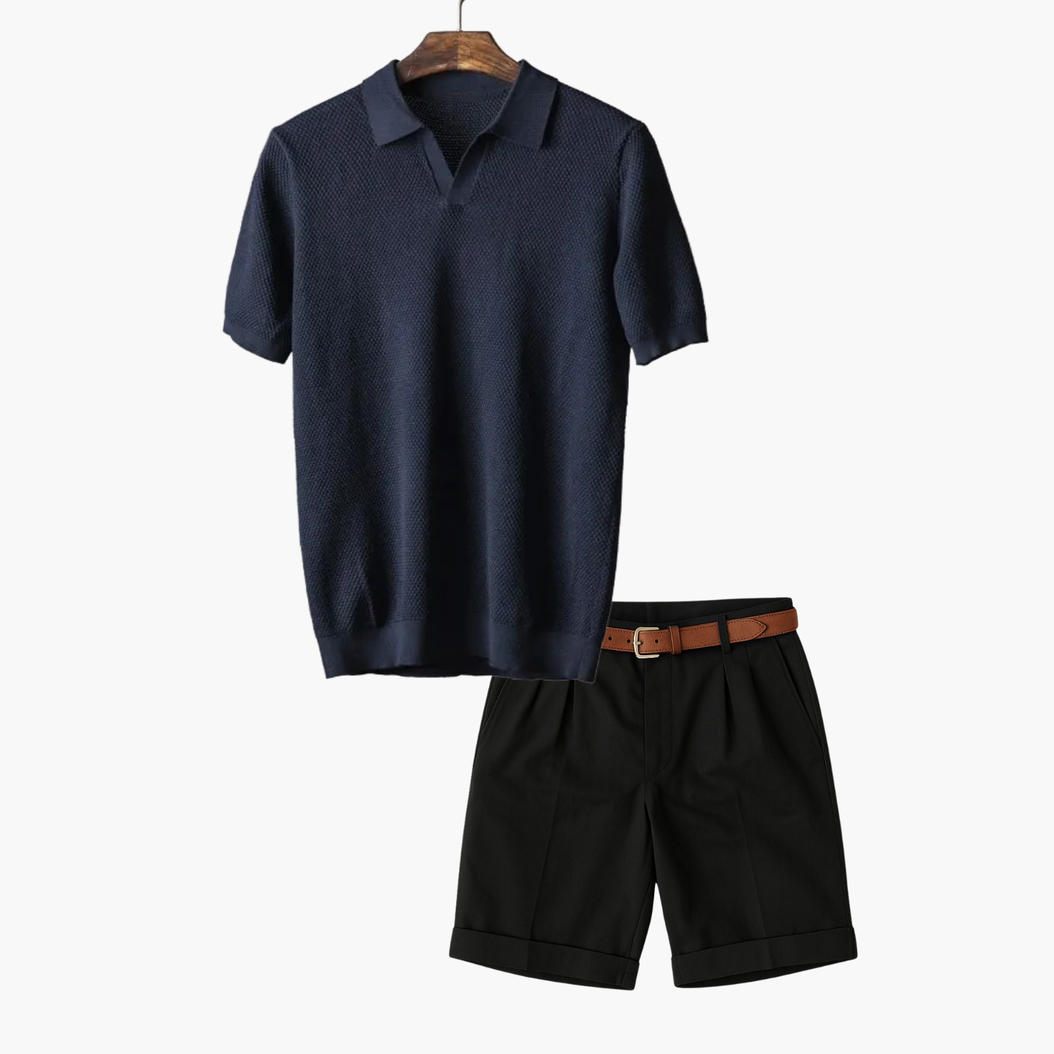 Men's Short Sleeve Polo and Pleated Shorts Set