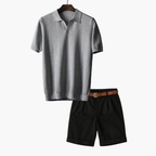 Men's Short Sleeve Polo and Pleated Shorts Set