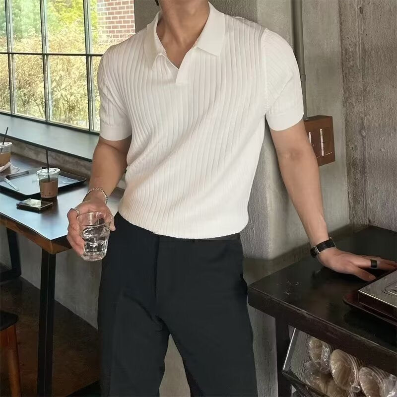 Men's Short Sleeve Ribbed Polo Shirt