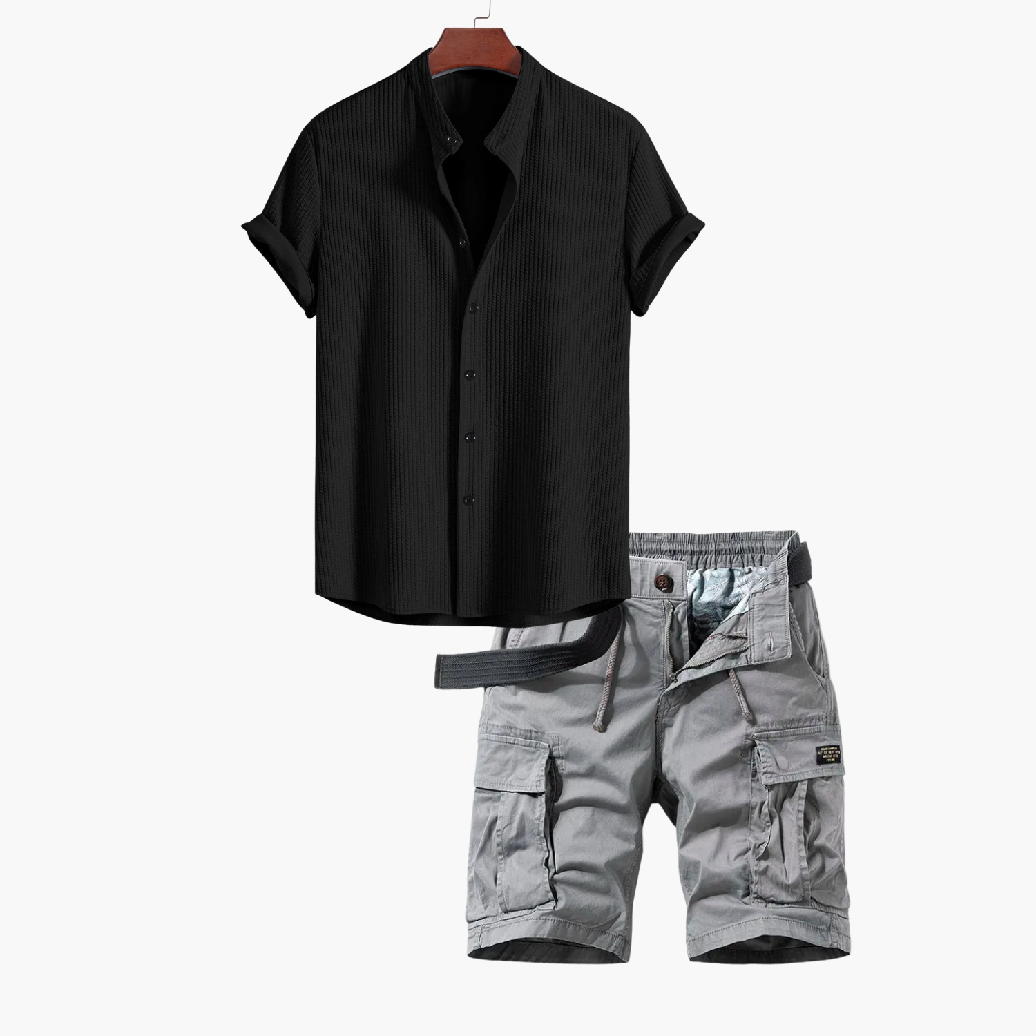 Men's Short Sleeve Shirt and Cargo Shorts Set