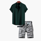 Men's Short Sleeve Shirt and Cargo Shorts Set